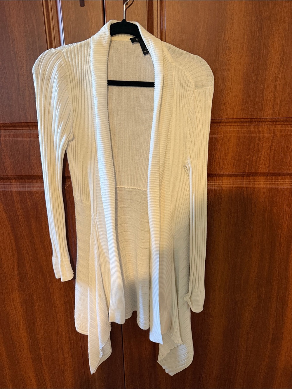 WHBM Open-Front White Ribbed Women's Sweater Asymmetrical Cardigan Size S